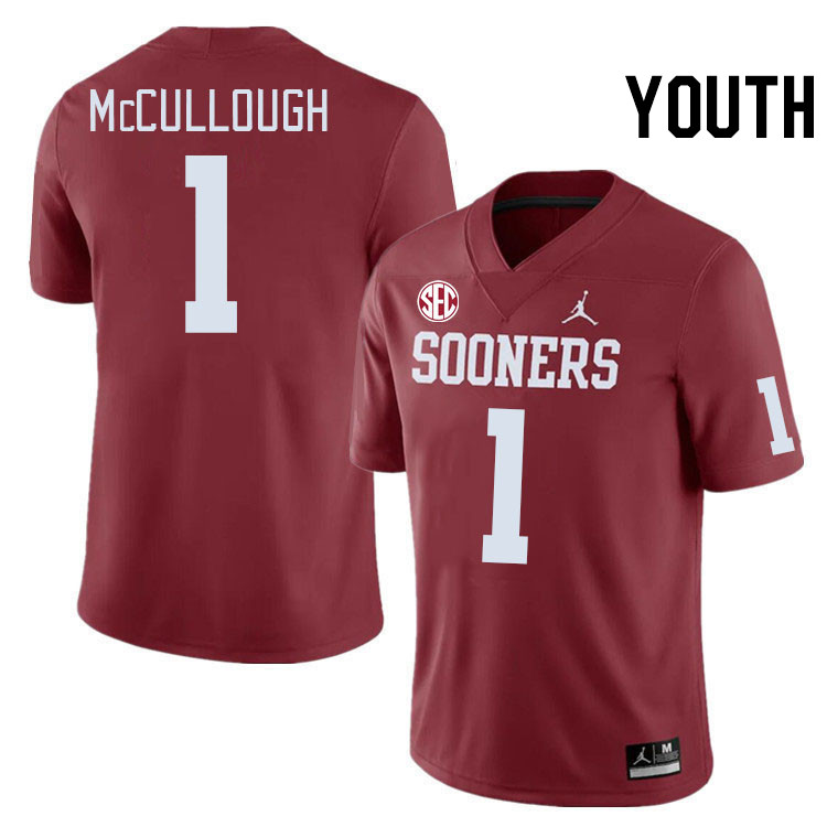 Youth #1 Dasan McCullough Oklahoma Sooners 2024 SEC Conference College Football Jerseys-Crimson